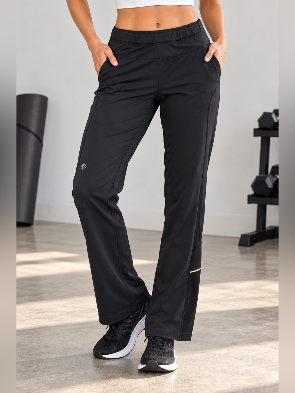 Athleta Women’s Black Athletic Pants Size M Straight Leg Activewear Reflective